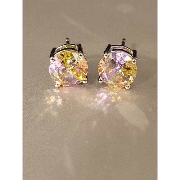 Sterling silver Purple & Yellow Stud Earrings 925 - Picture 6 of 6